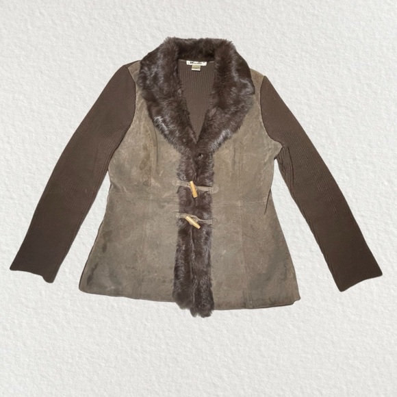 Vintage Suede Rabbit Brown Sweater Jacket - Picture 1 of 7